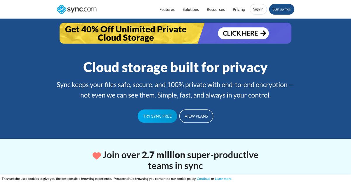 Sync.Com Homepage