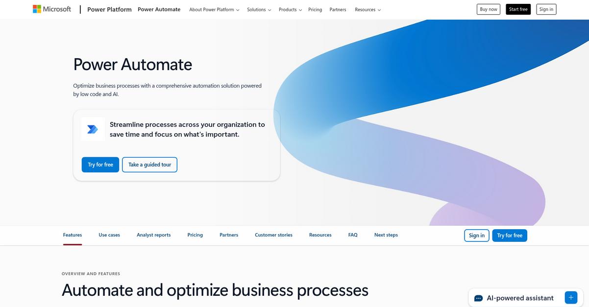 Microsoft Power Automate Homepage